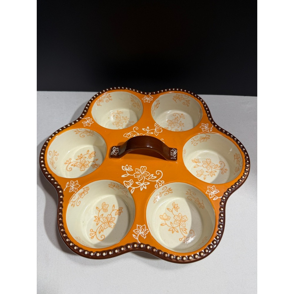 Temp-tations Floral Lace Orange Ceramic 6-Cup Muffin Pan with Handle Bakeware